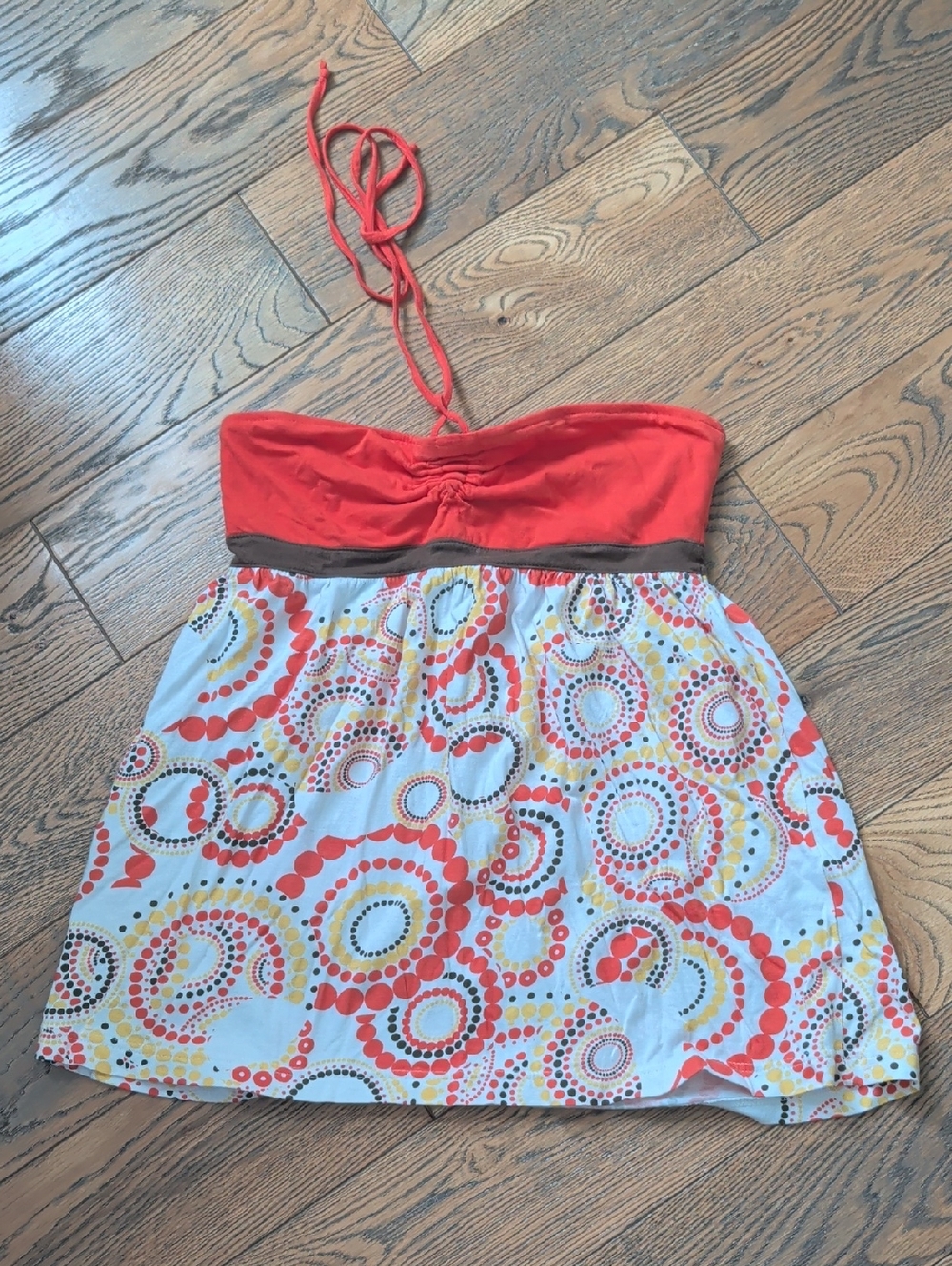 VINTAGE Roxy Orange Strapless Summer Top with Polka Accent